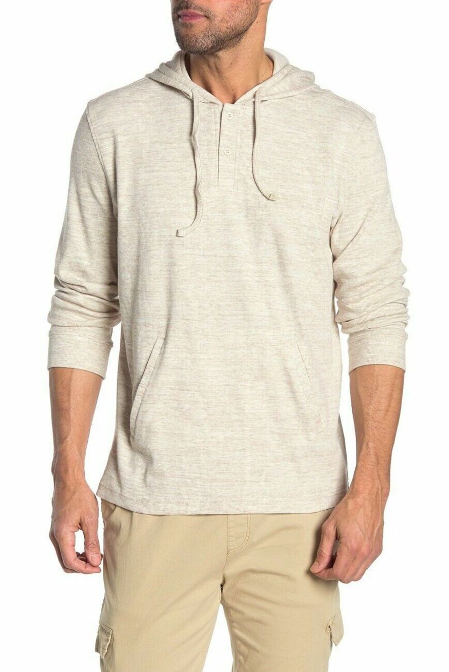 Onia Tan Brown Julian Long Sleeve Henley Hoodie Men's Small Medium XL